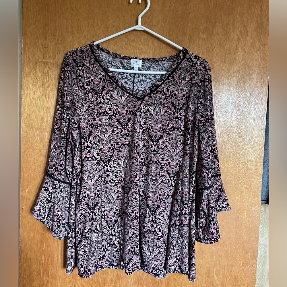 Dressbarn Black and Pink Patterned Blouse